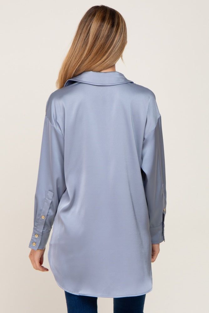 Blue Satin Button Up Maternity Blouse sold by Pinkblush product image thumbnail 3