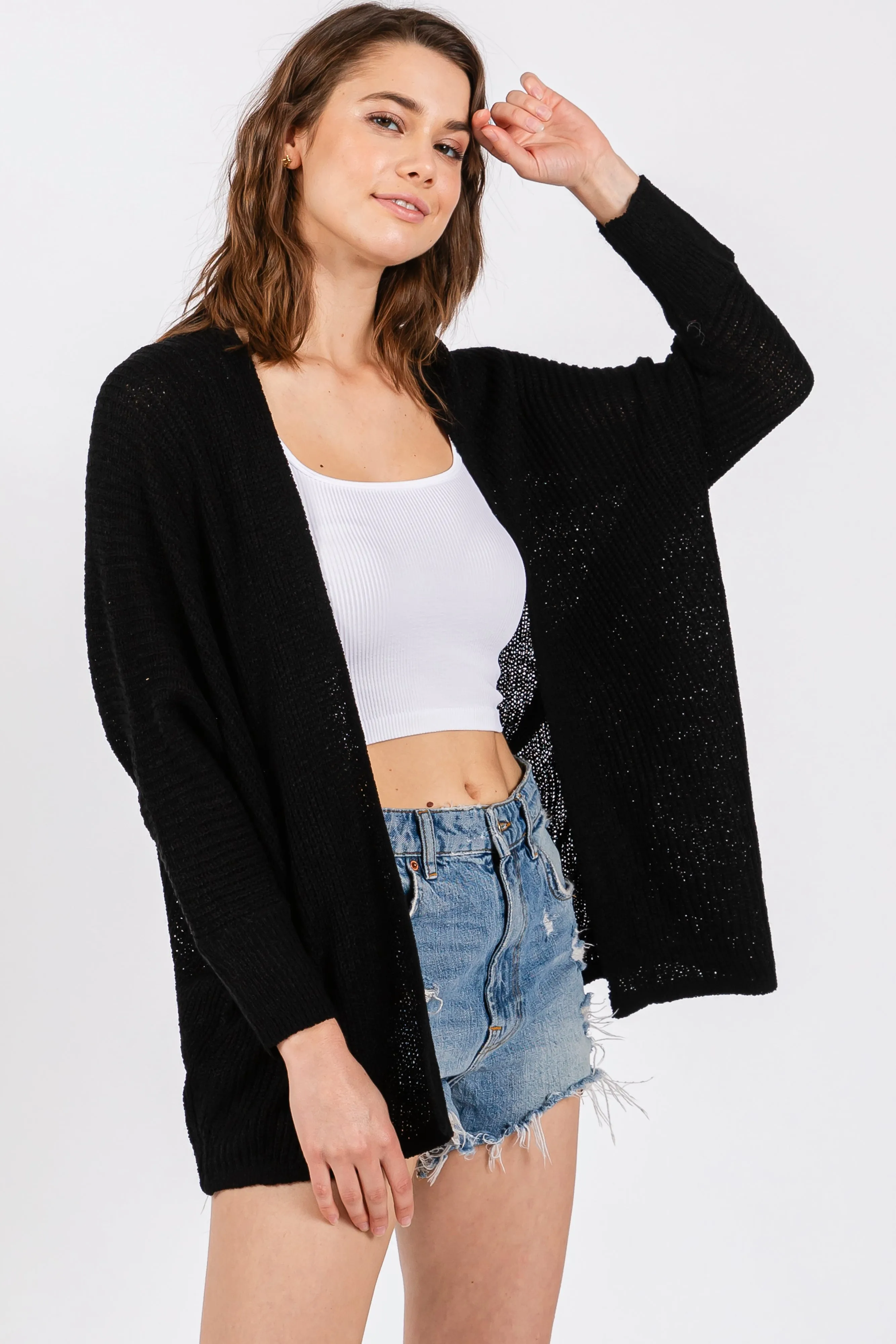 Black Knit Dolman Sleeve Cardigan sold by Pinkblush product image thumbnail 5
