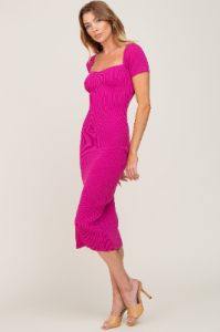 Fuchsia Ribbed Midi Dress sold by Pinkblush