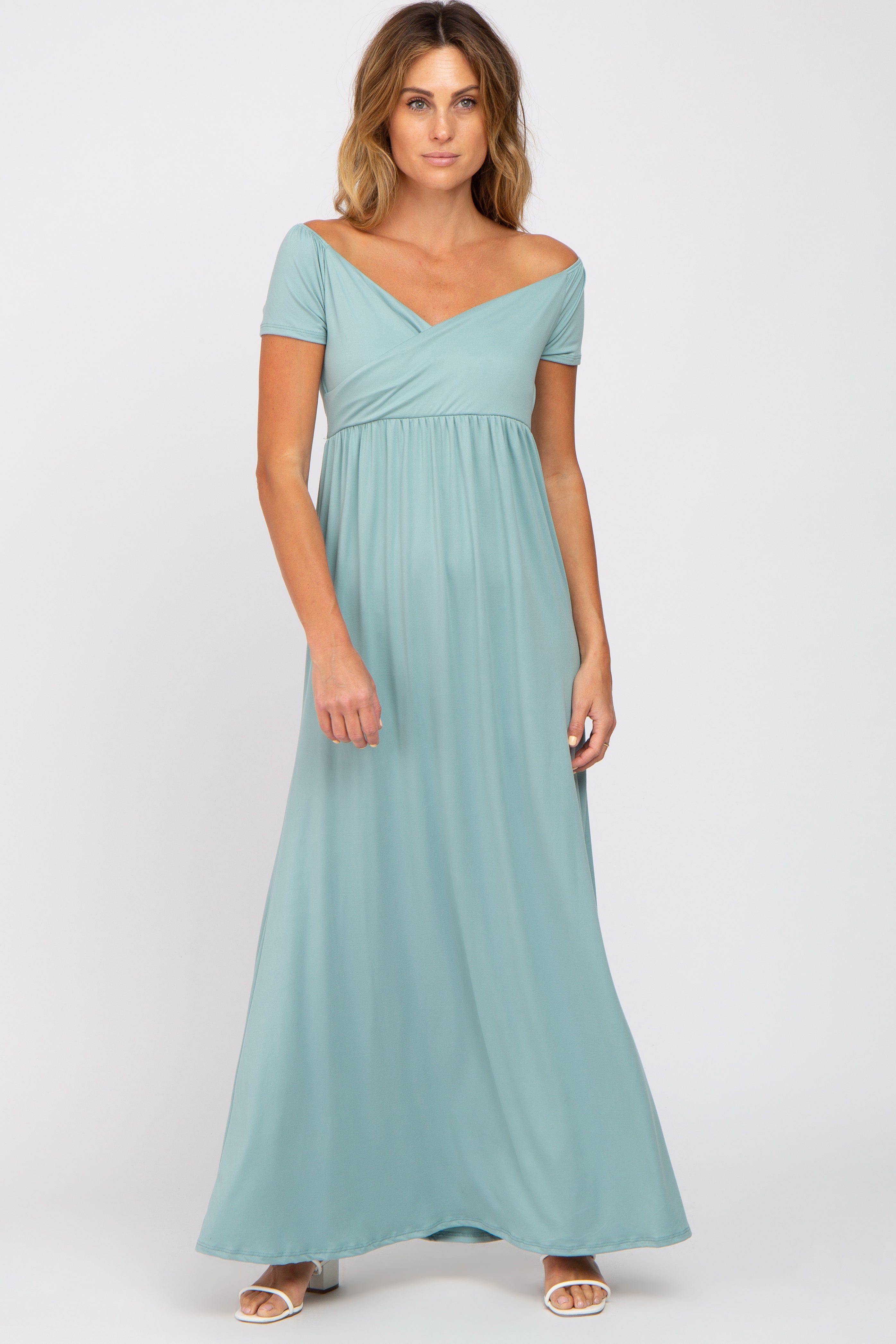 Mint Off Shoulder Wrap Maternity Maxi Dress sold by Pinkblush product image thumbnail 4