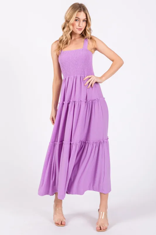 Lavender Sleeveless Tiered Maxi Dress sold by Pinkblush