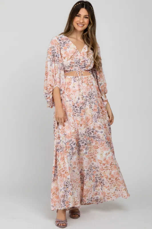 Peach Floral Front Cutout Maternity Maxi Dress sold by Pinkblush