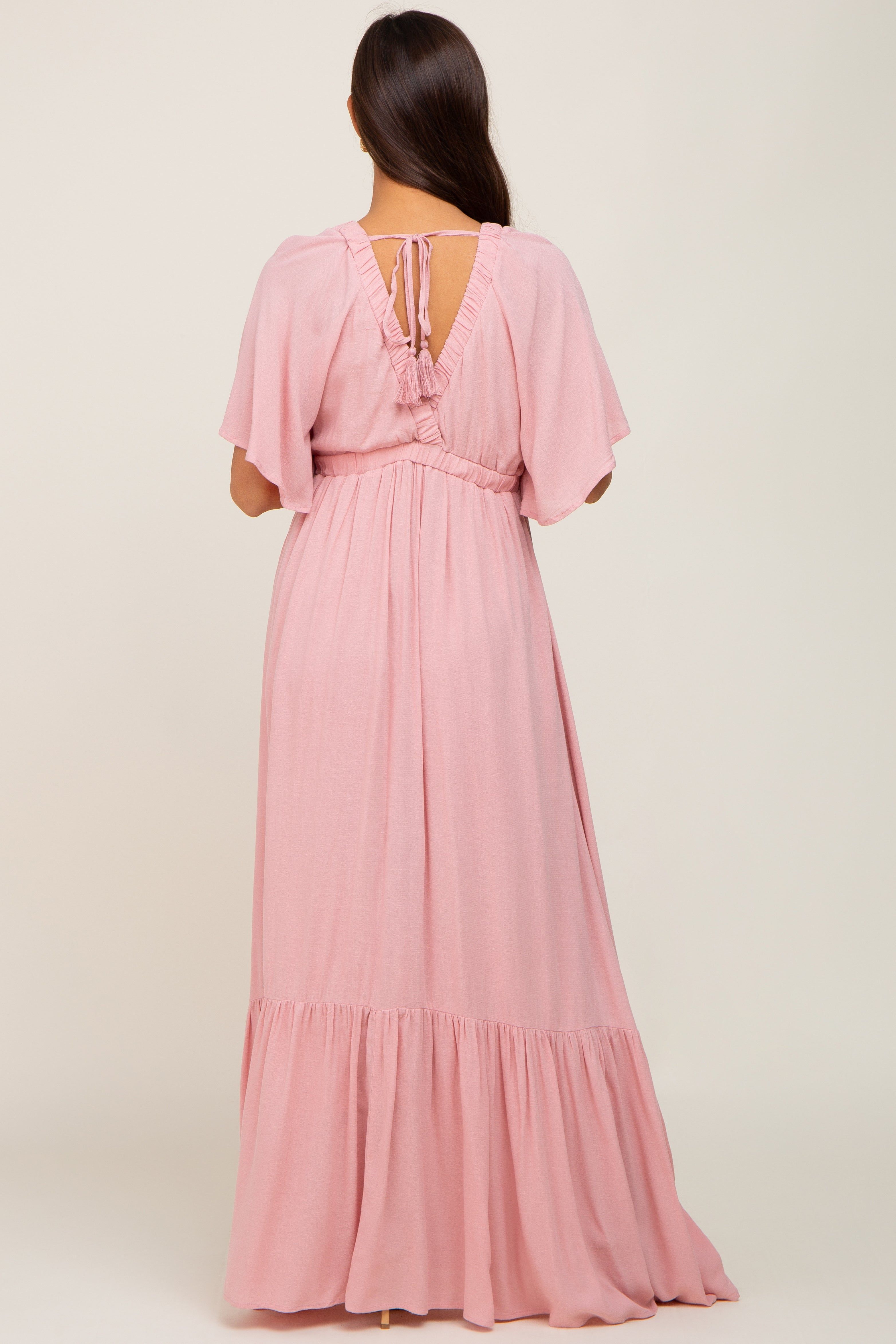 Light Pink V-Neck Flounce Sleeve Maternity Maxi Dress sold by Pinkblush product image thumbnail 3