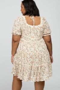 Ivory Floral Pleated Square Neck Maternity Plus Dress sold by Pinkblush