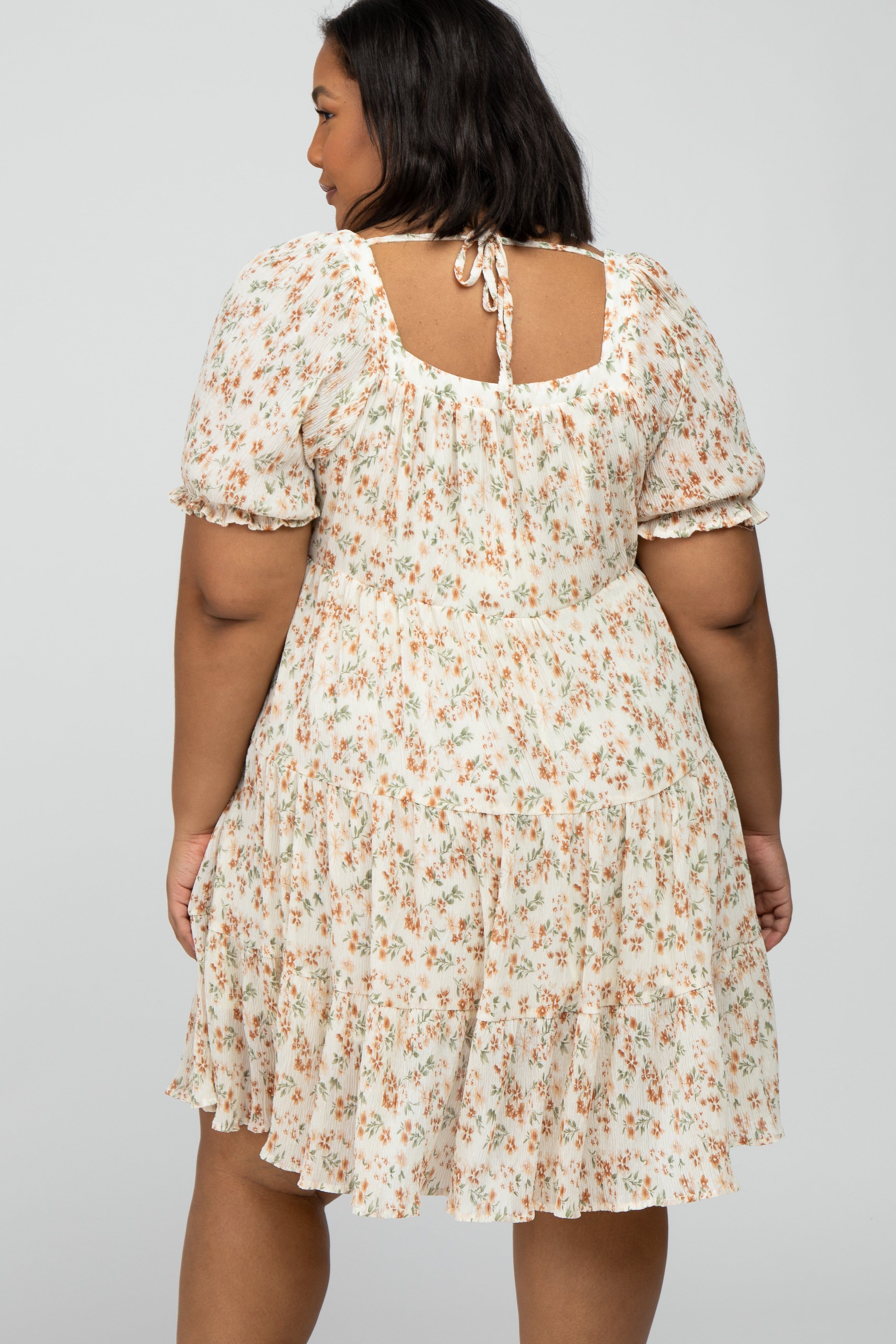 Ivory Floral Pleated Square Neck Maternity Plus Dress sold by Pinkblush product image thumbnail 4