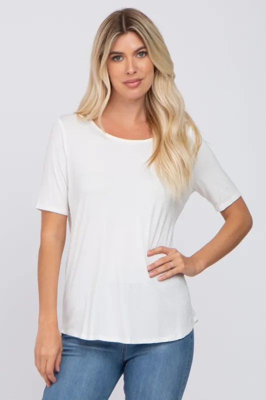 Ivory Solid Short Sleeve Top sold by Pinkblush