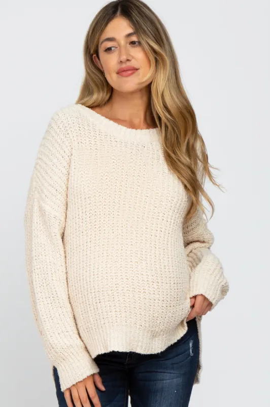 Cream Dropped Shoulder Maternity Sweater sold by Pinkblush