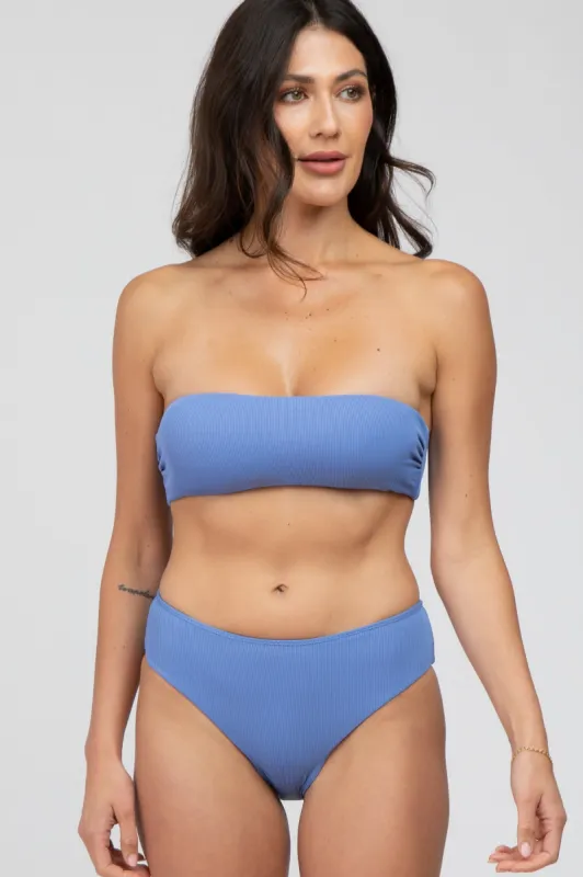 Periwinkle Ribbed Bandeau Bikini Swim Set sold by Pinkblush