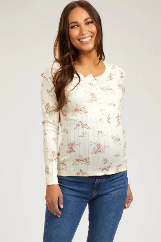 Mauve Floral Long Sleeve Henley Maternity Top sold by Pinkblush