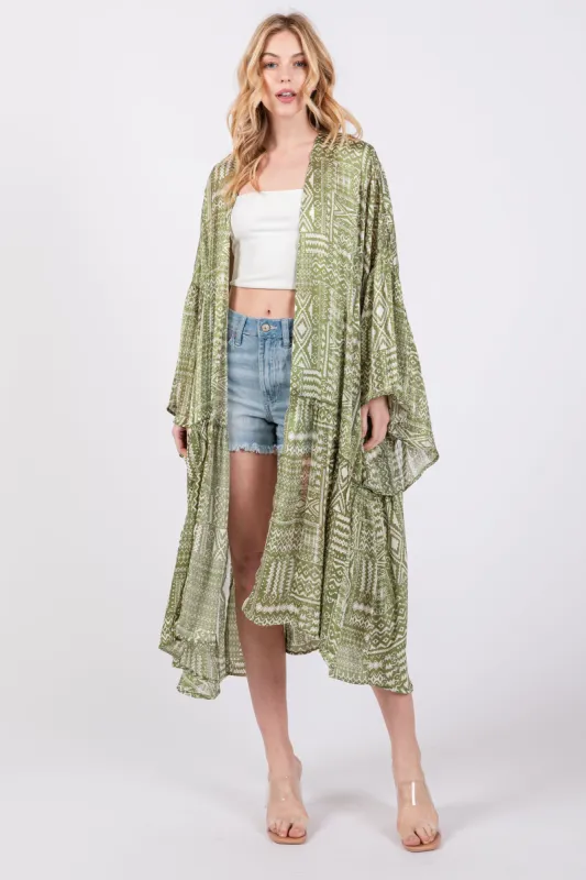 Light Olive Ruffle Wide Sleeve Cover Up sold by Pinkblush