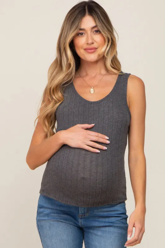 Charcoal Knit Sleeveless Maternity Top sold by Pinkblush