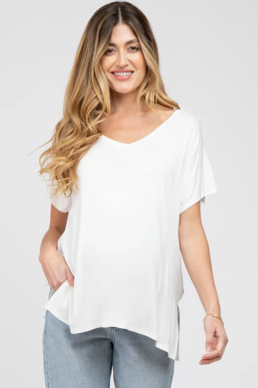 Ivory V-Neck Oversized Maternity Short Sleeve Top sold by Pinkblush