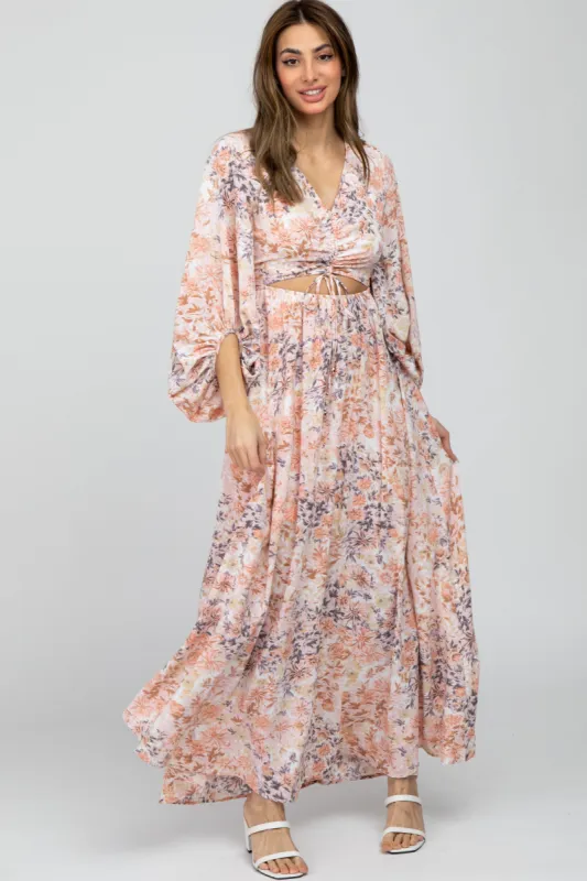 Peach Floral Front Cutout Maxi Dress sold by Pinkblush