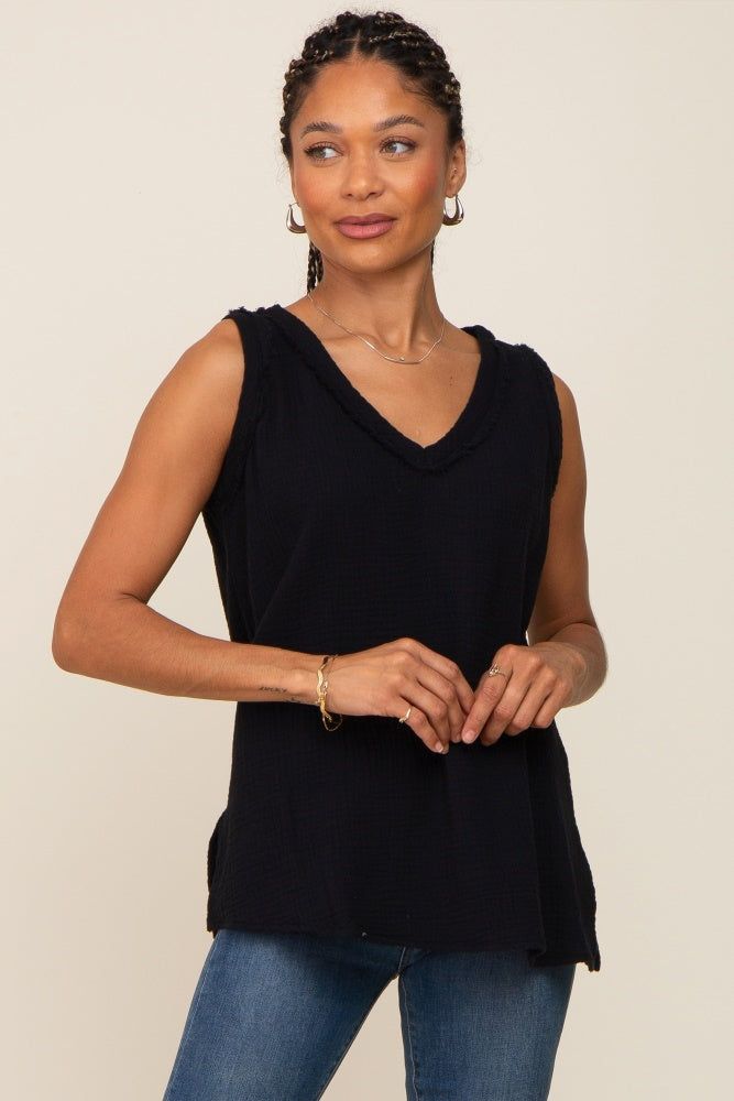 Black Sleeveless Textured Maternity Top sold by Pinkblush product image thumbnail 4