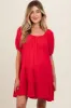 Red Ribbon Back Detail Puff Sleeve Maternity Mini Dress sold by Pinkblush