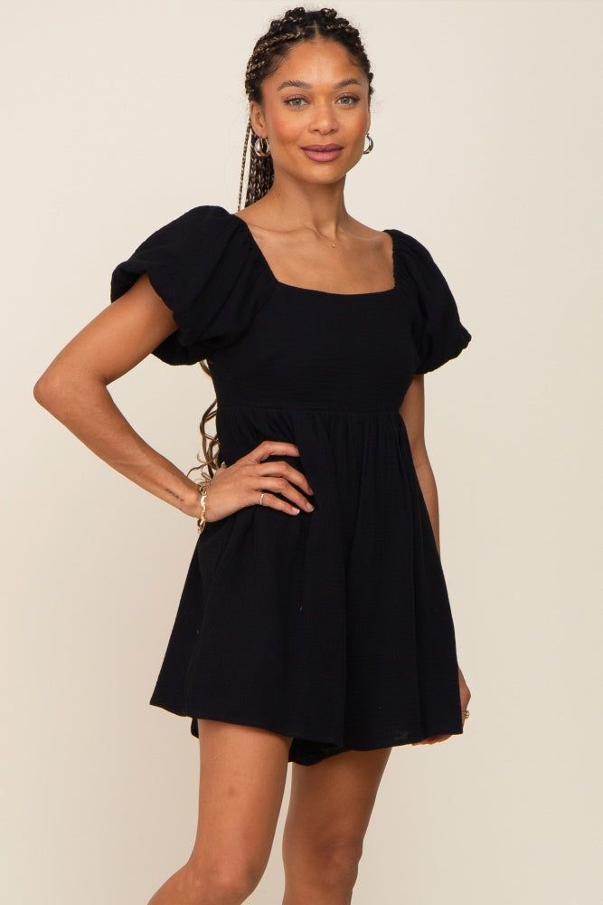 Black Puff Sleeve Maternity Romper sold by Pinkblush product image thumbnail 5