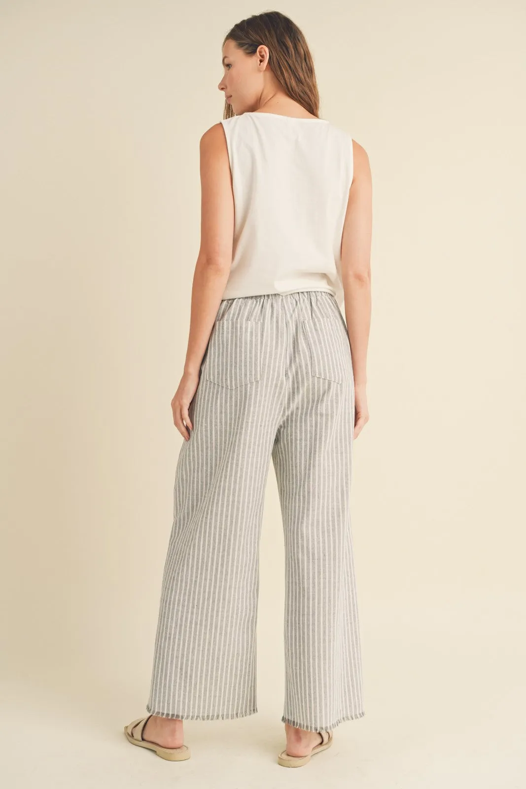 Heather Grey Striped Linen Slit Hem Pants sold by Pinkblush product image thumbnail 4