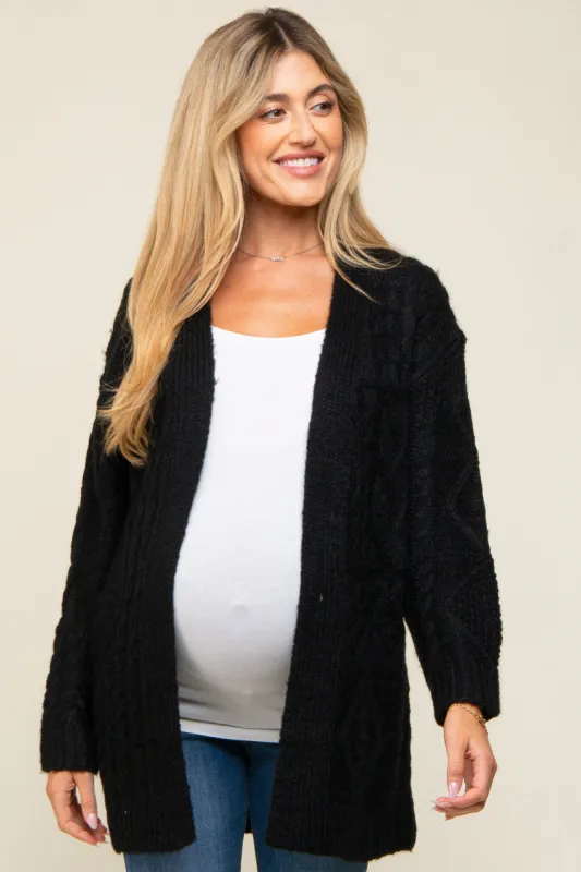 Black Cable Knit Maternity Cardigan sold by Pinkblush