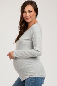 Heather Grey V-Neck Maternity Long Sleeve Shirt sold by Pinkblush