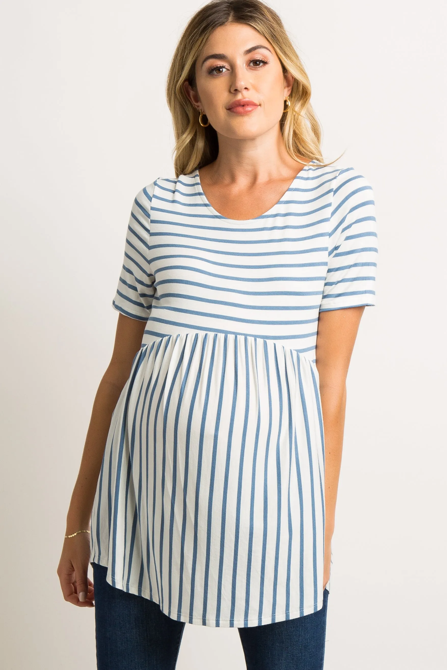 PinkBlush Blue Striped Cross Back Peplum Maternity Top sold by Pinkblush product image thumbnail 2