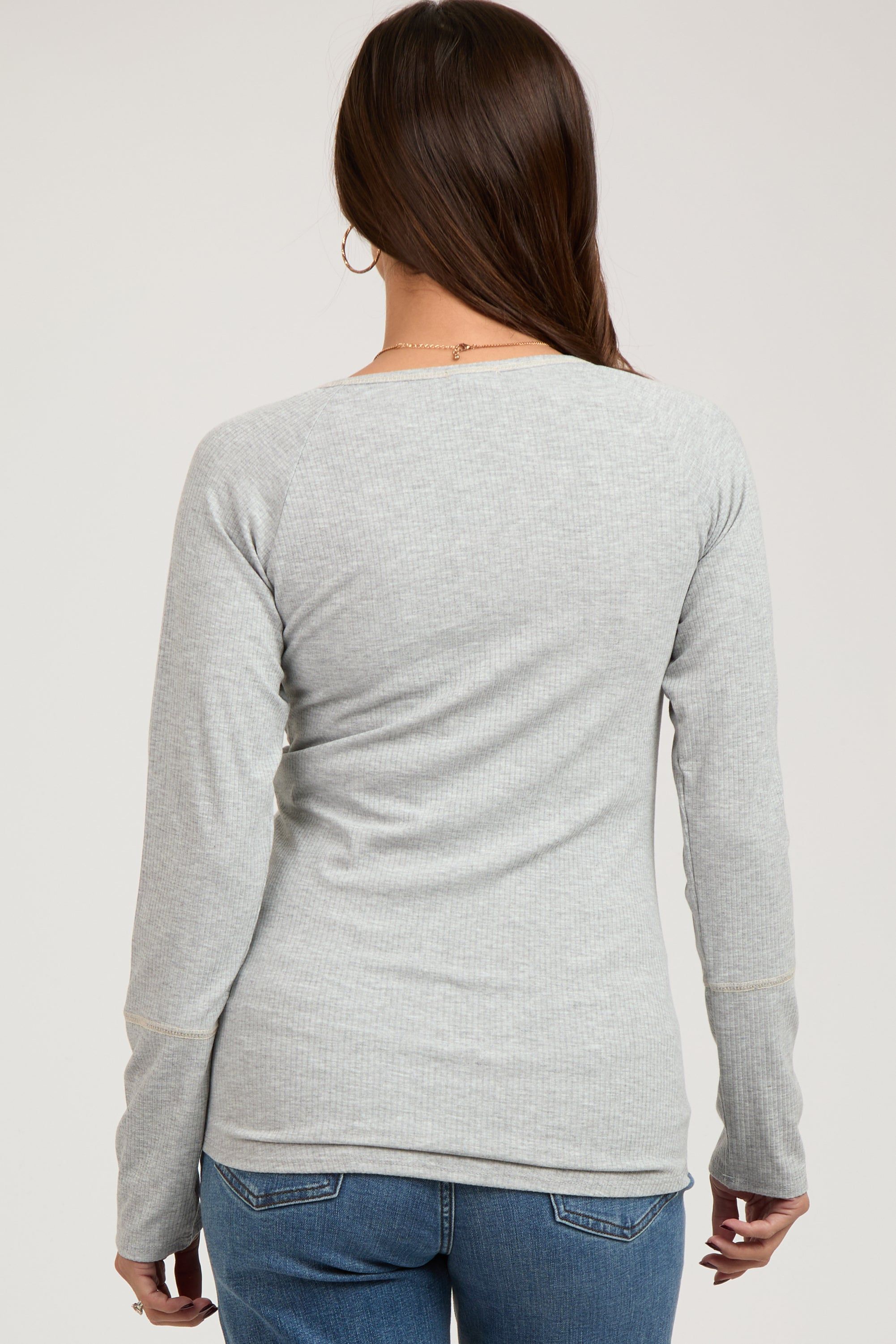 Heather Grey V-Neck Maternity Long Sleeve Shirt sold by Pinkblush product image thumbnail 4