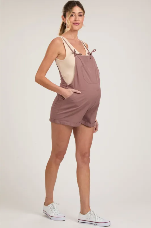 Mauve Front Pocket Maternity Short Overalls sold by Pinkblush