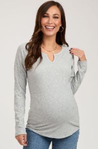 Heather Grey V-Neck Maternity Long Sleeve Shirt sold by Pinkblush