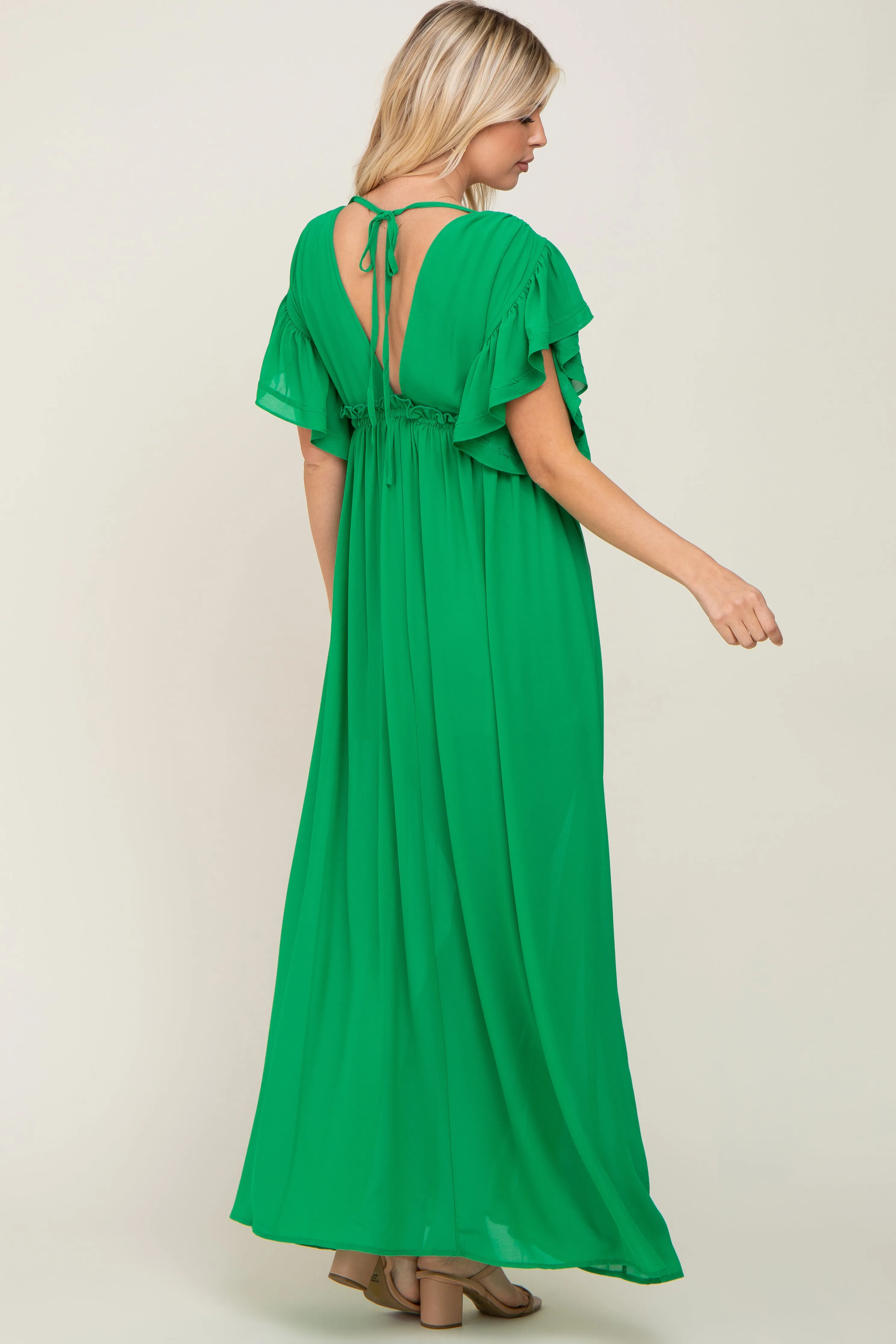 Green Flounce Button Front Maxi Dress sold by Pinkblush product image thumbnail 3