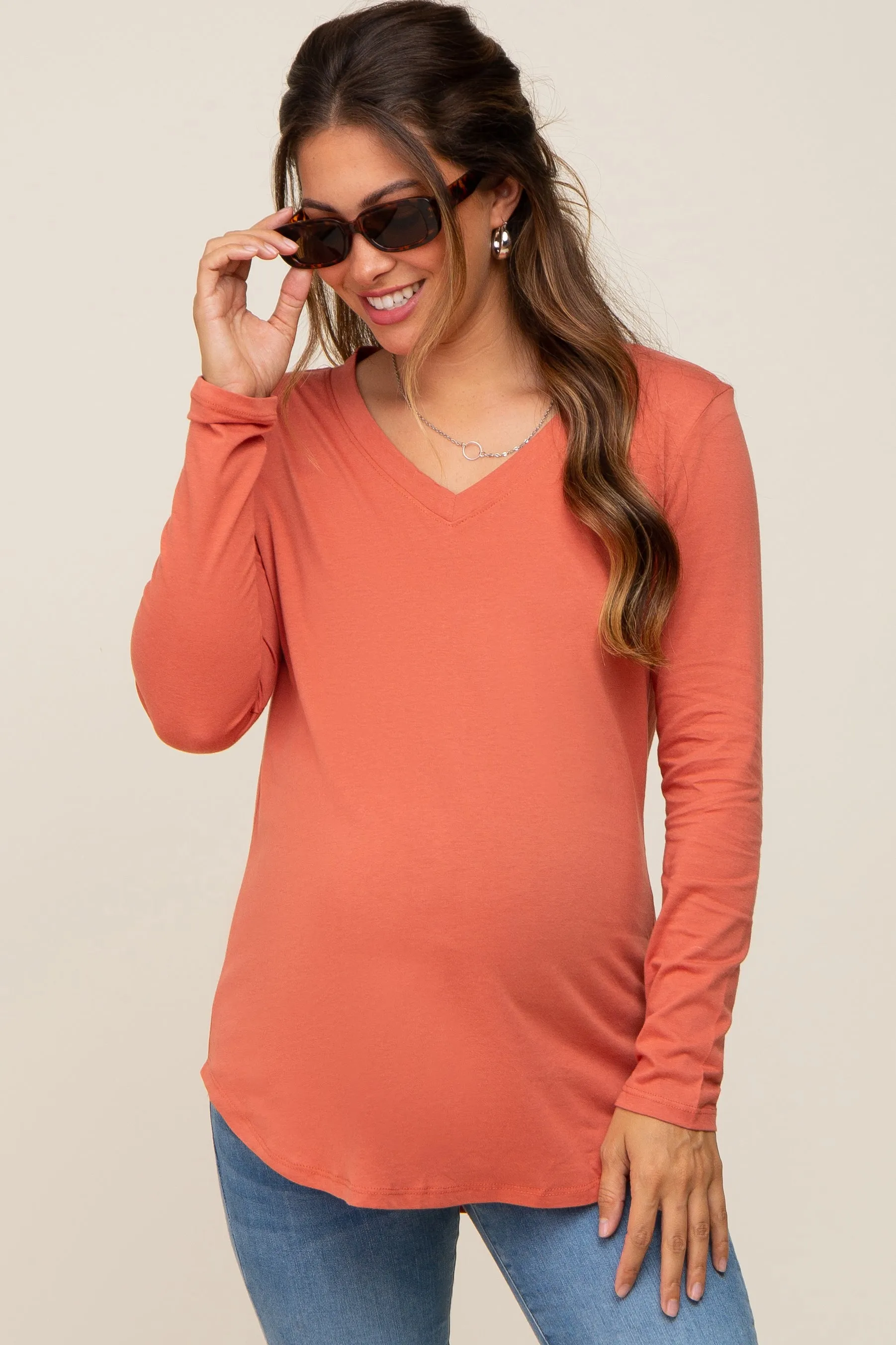Rust Long Sleeve Maternity Top sold by Pinkblush