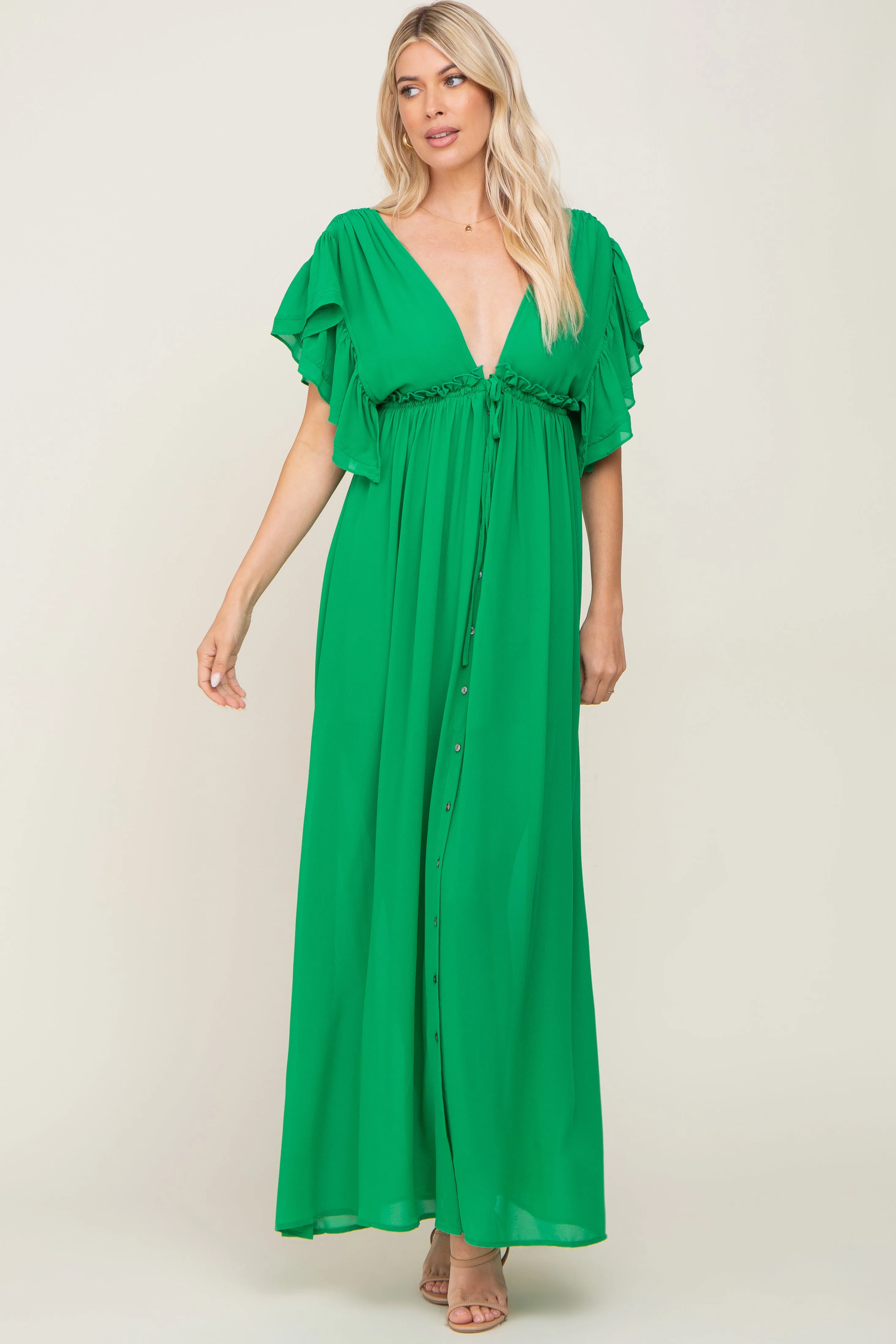 Green Flounce Button Front Maxi Dress sold by Pinkblush product image thumbnail 4