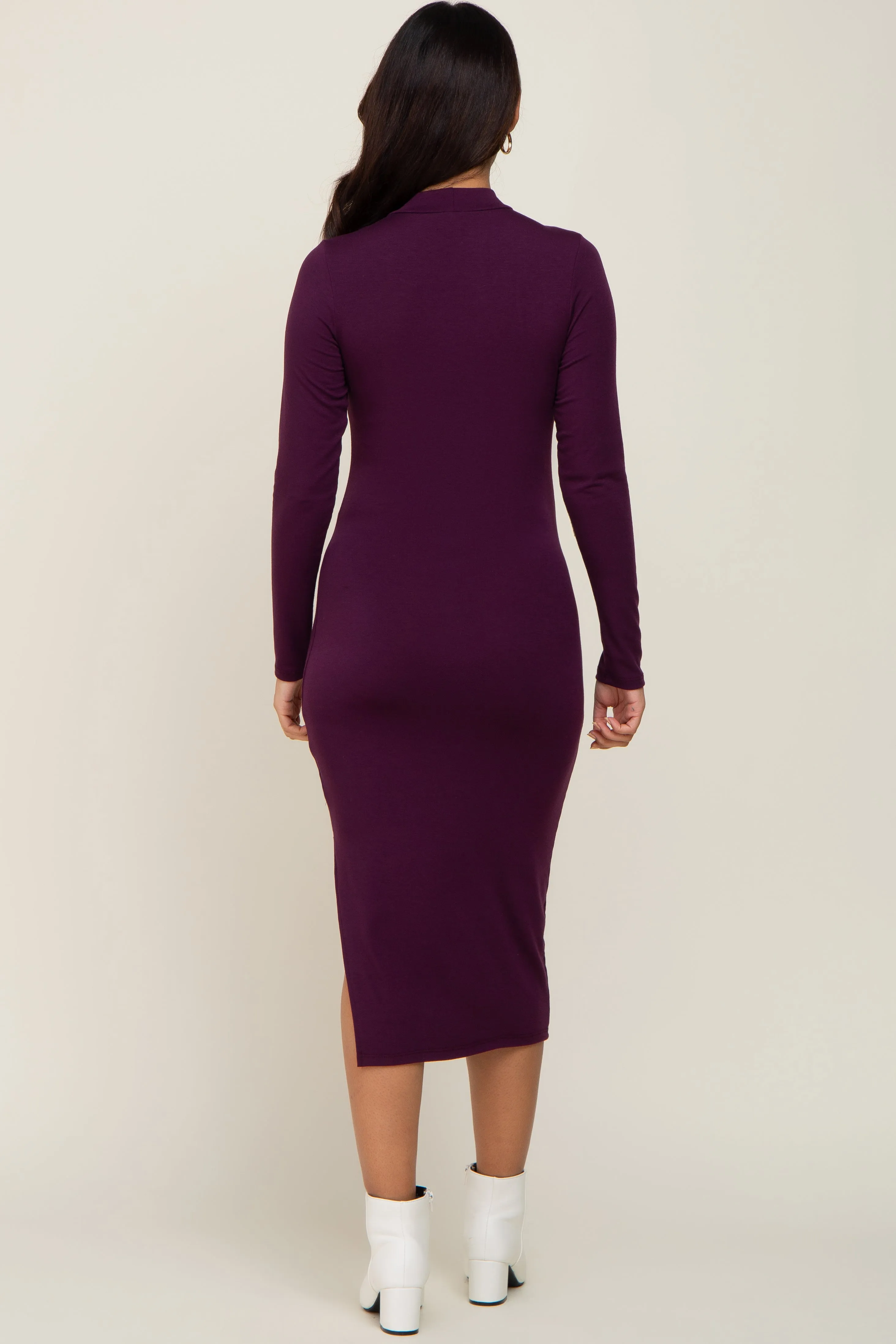 Plum Mock Neck Maternity Long Sleeve Dress sold by Pinkblush product image thumbnail 3