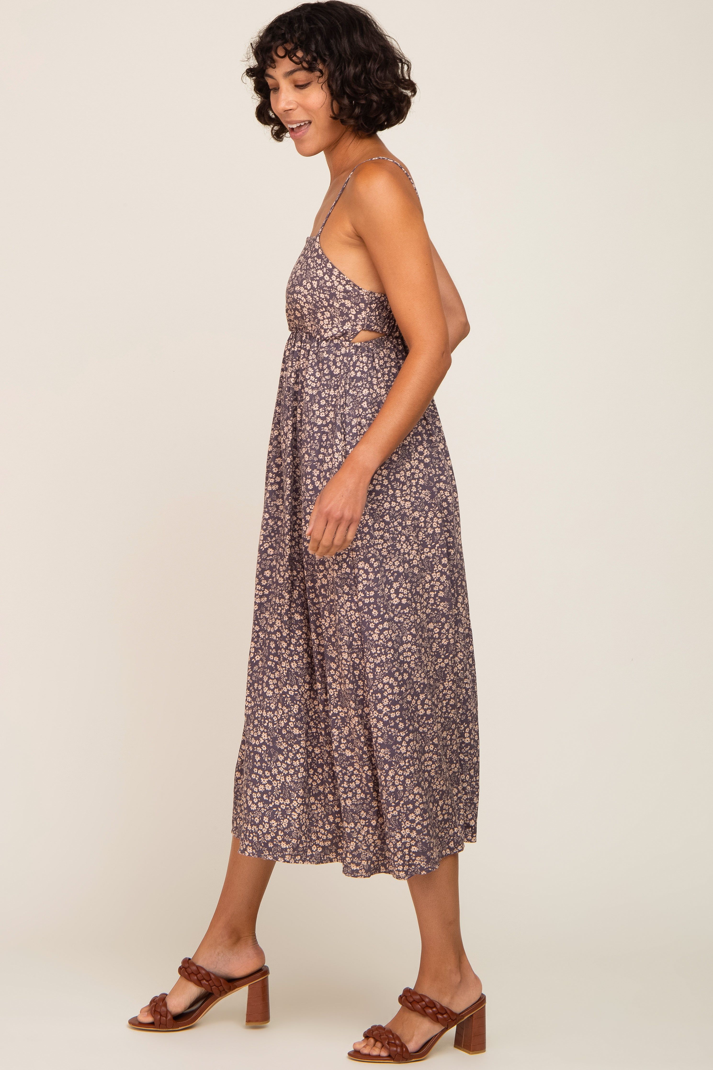 Purple Floral Cutout Back Midi Dress sold by Pinkblush product image thumbnail 2