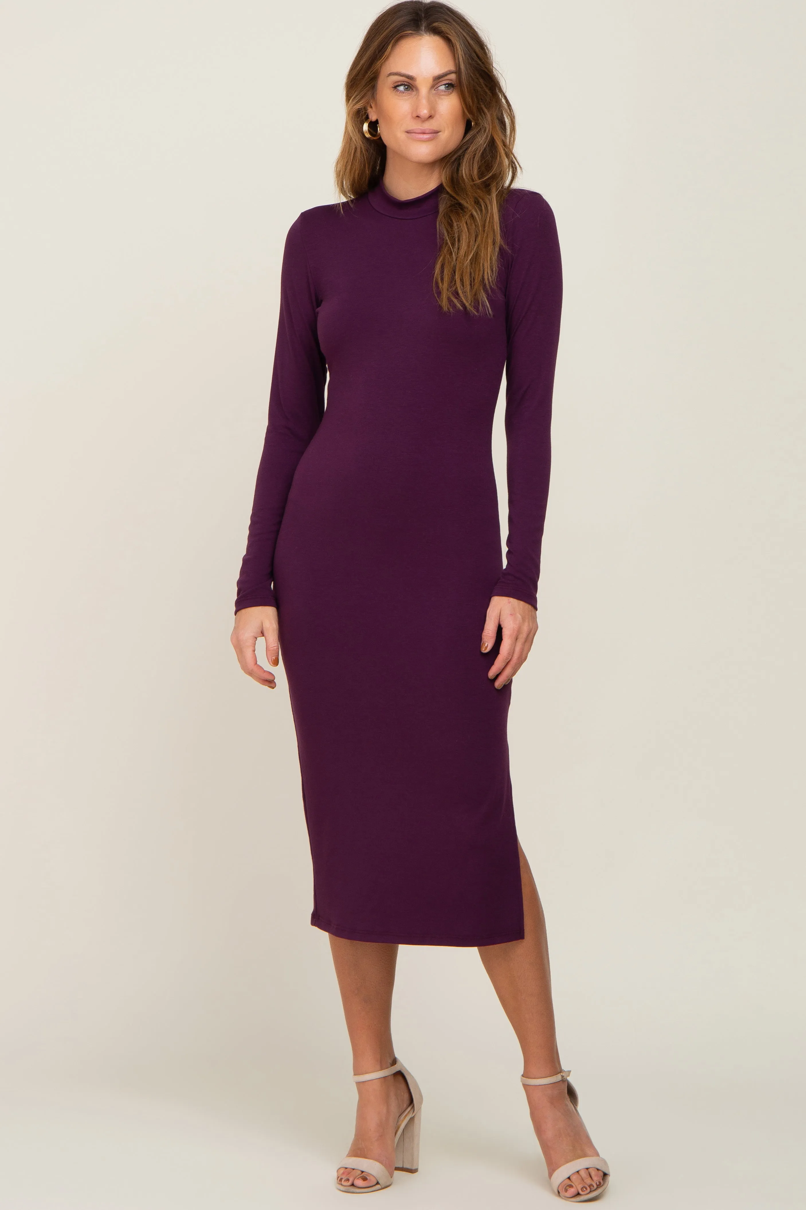 Plum Mock Neck Maternity Long Sleeve Dress sold by Pinkblush product image thumbnail 4