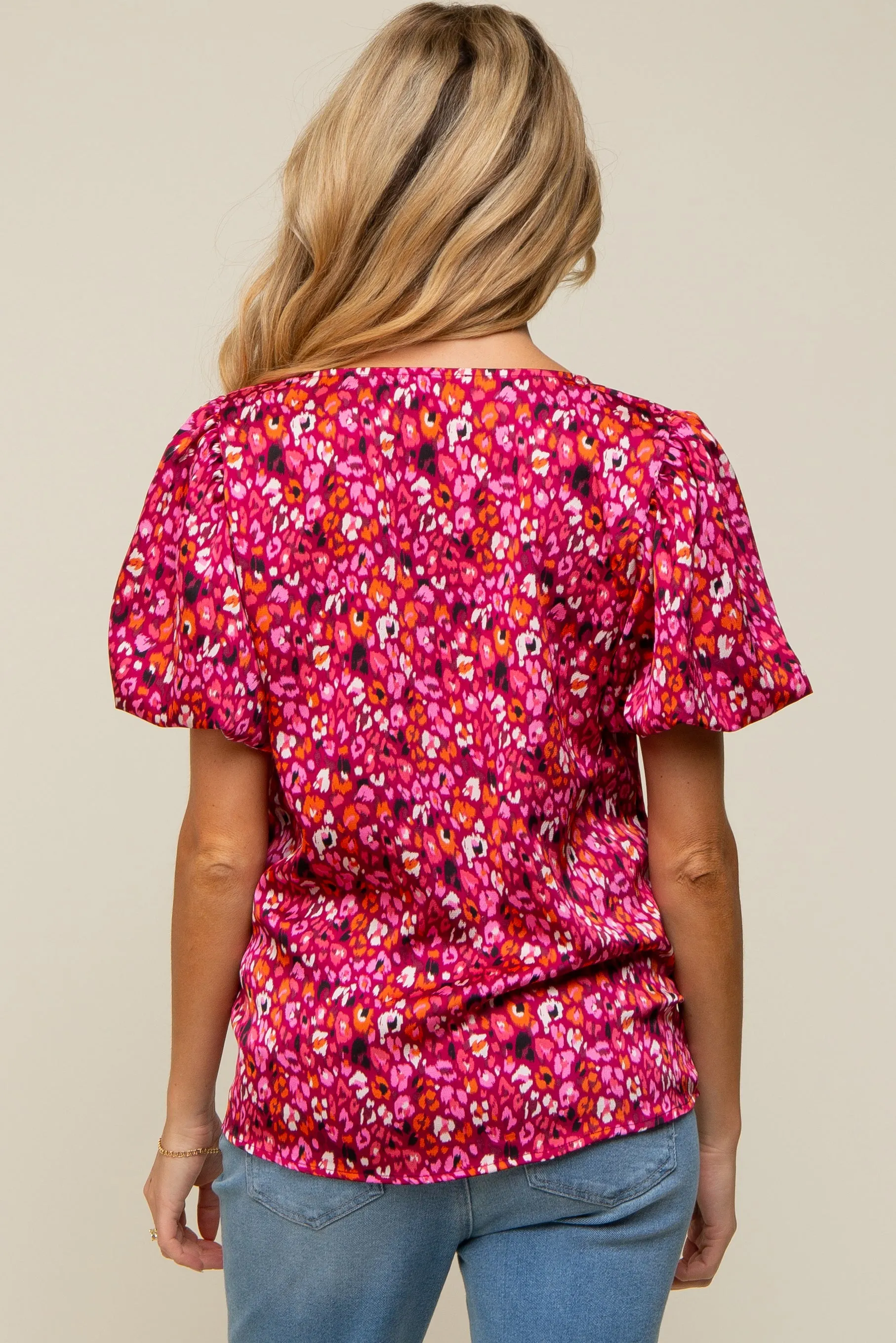 Magenta Animal Print Puff Sleeve Maternity Top sold by Pinkblush product image thumbnail 3