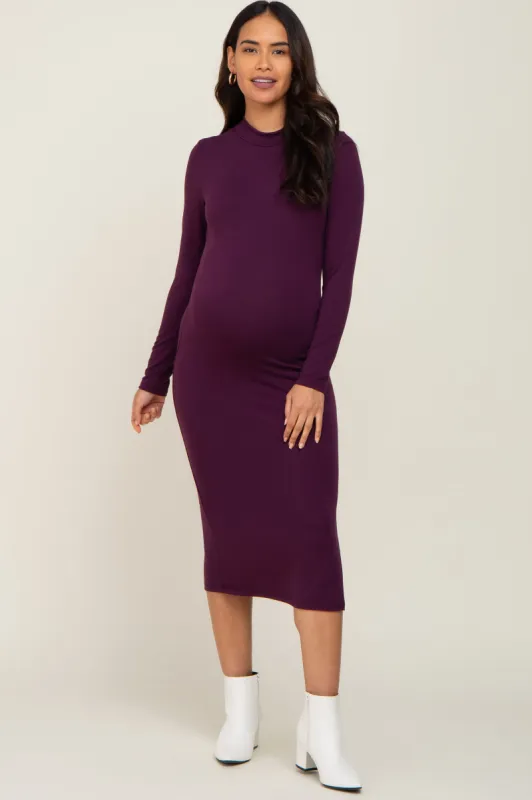 Plum Mock Neck Maternity Long Sleeve Dress sold by Pinkblush