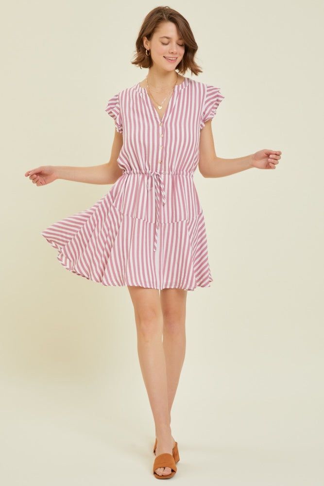 Berry Button-Down Stripe Flare Dress With Lining sold by Pinkblush product image thumbnail 3