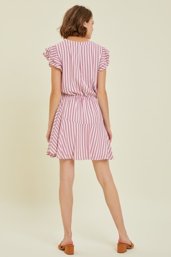 Berry Button-Down Stripe Flare Dress With Lining sold by Pinkblush product image thumbnail 4