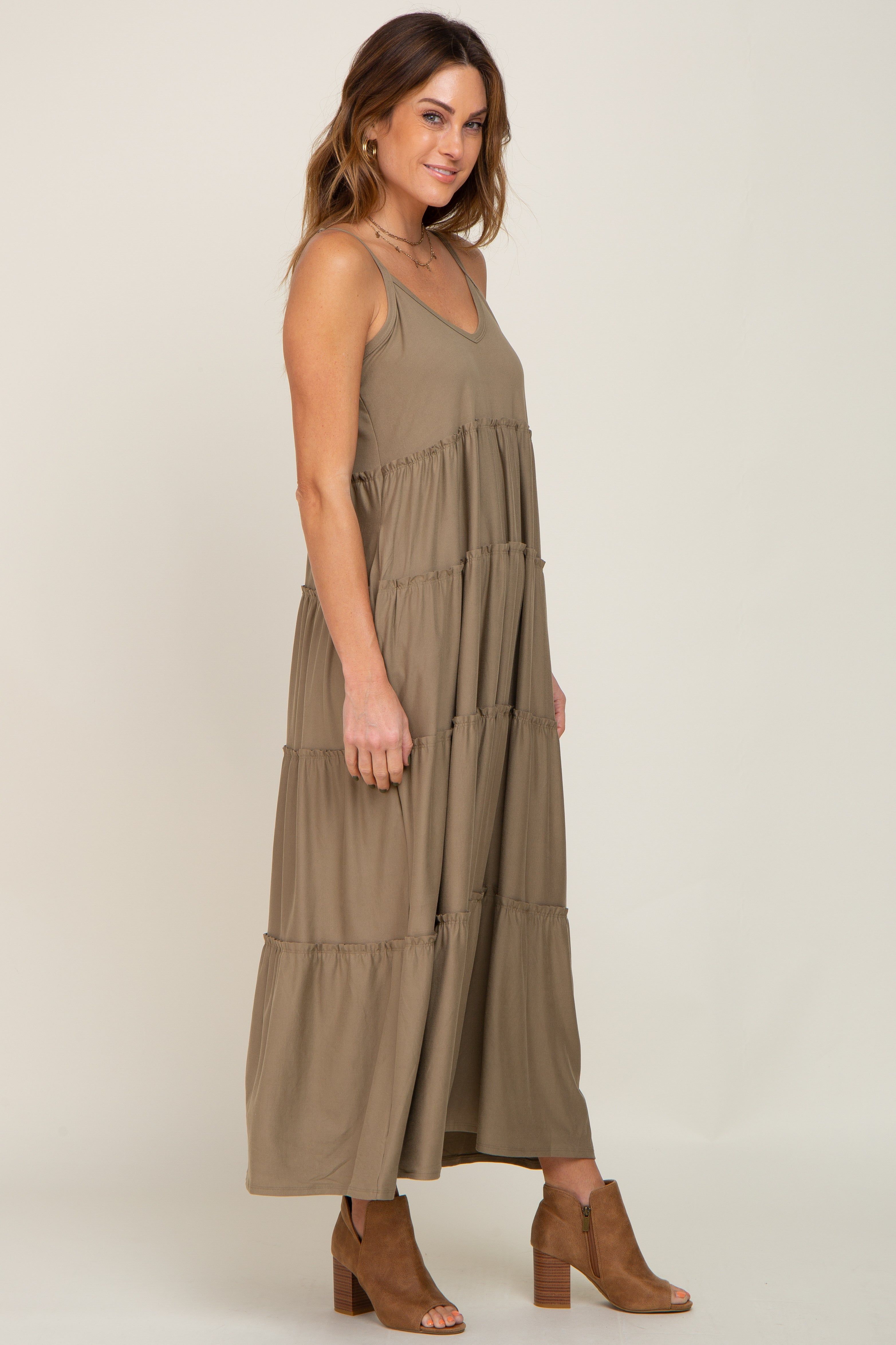 Light Olive Tiered Sleeveless Maxi Dress sold by Pinkblush product image thumbnail 2