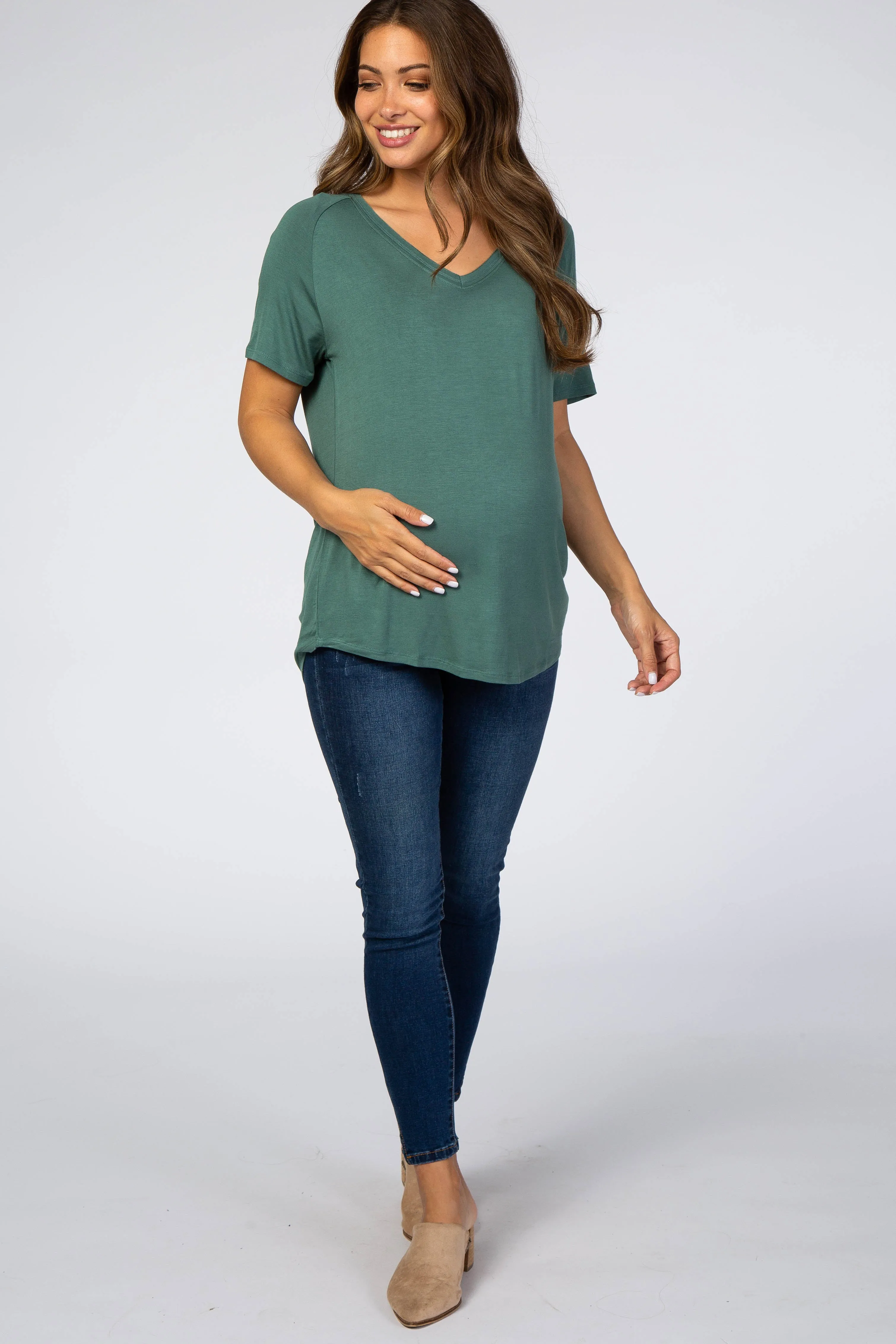 Teal V-Neck Maternity Short Sleeve Top sold by Pinkblush product image thumbnail 4