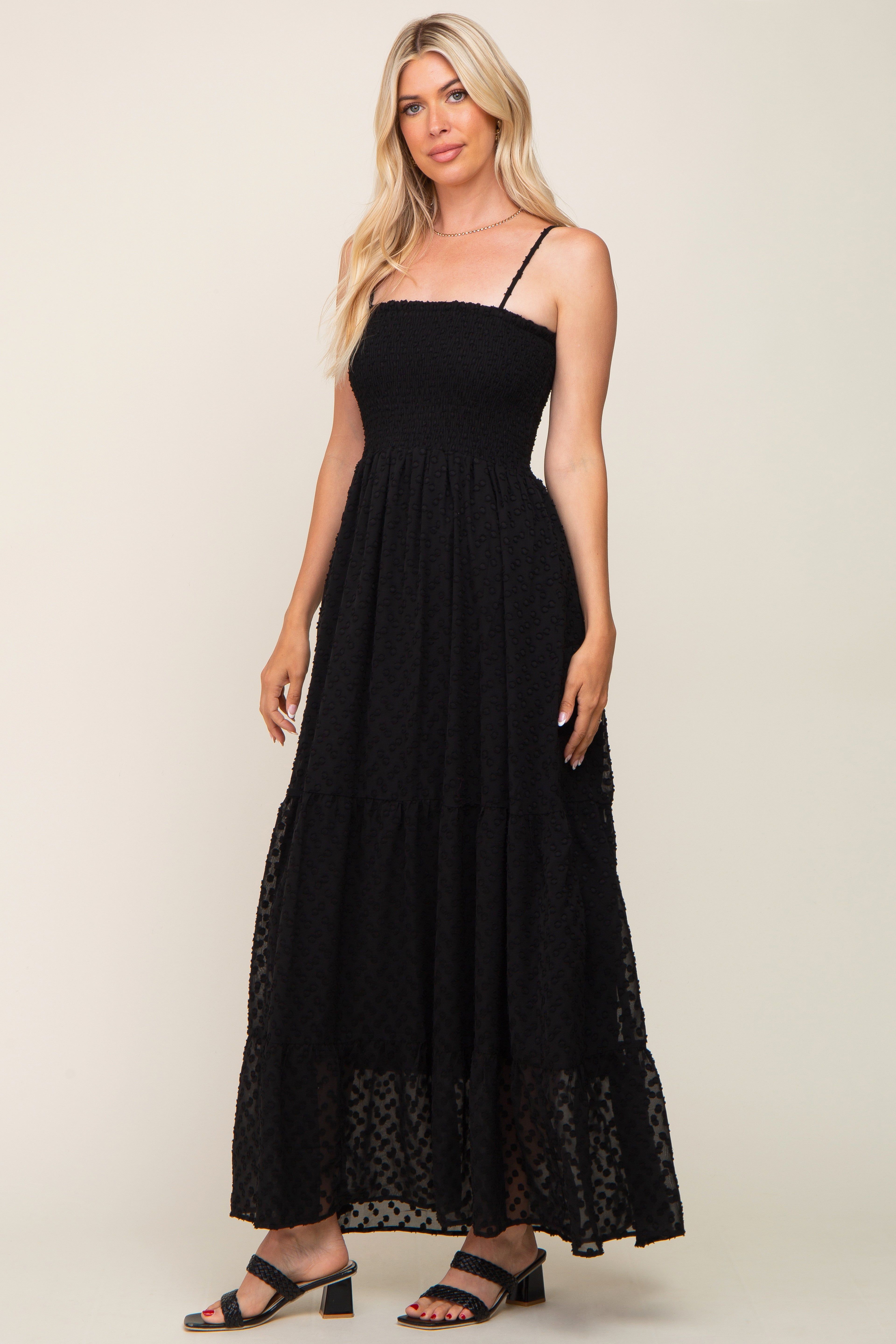 Black Textured Dot Chiffon Sleeveless Maxi Dress sold by Pinkblush product image thumbnail 2