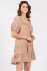 Mocha Ribbon Back Detail Puff Sleeve Mini Dress sold by Pinkblush