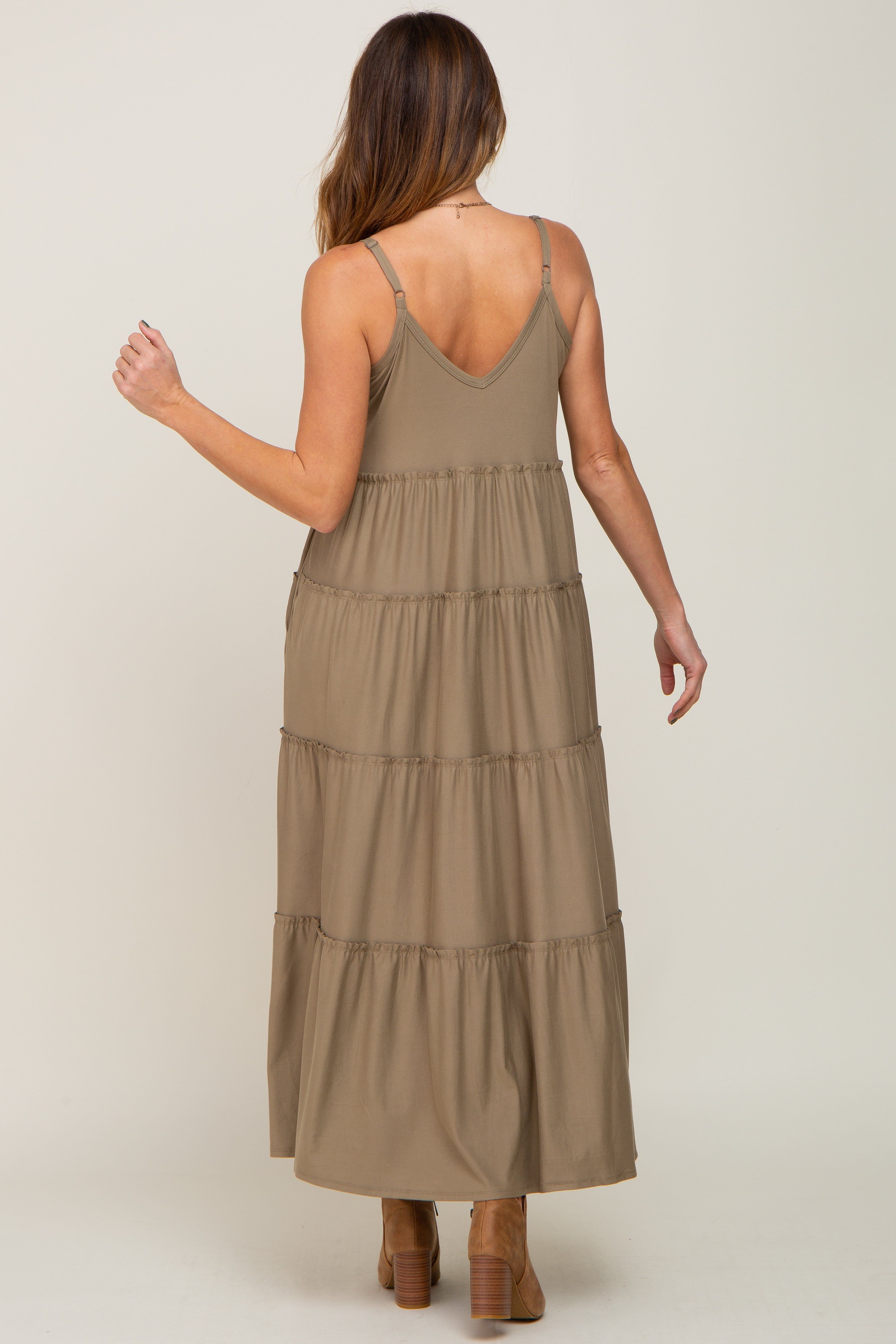 Light Olive Tiered Sleeveless Maxi Dress sold by Pinkblush product image thumbnail 3