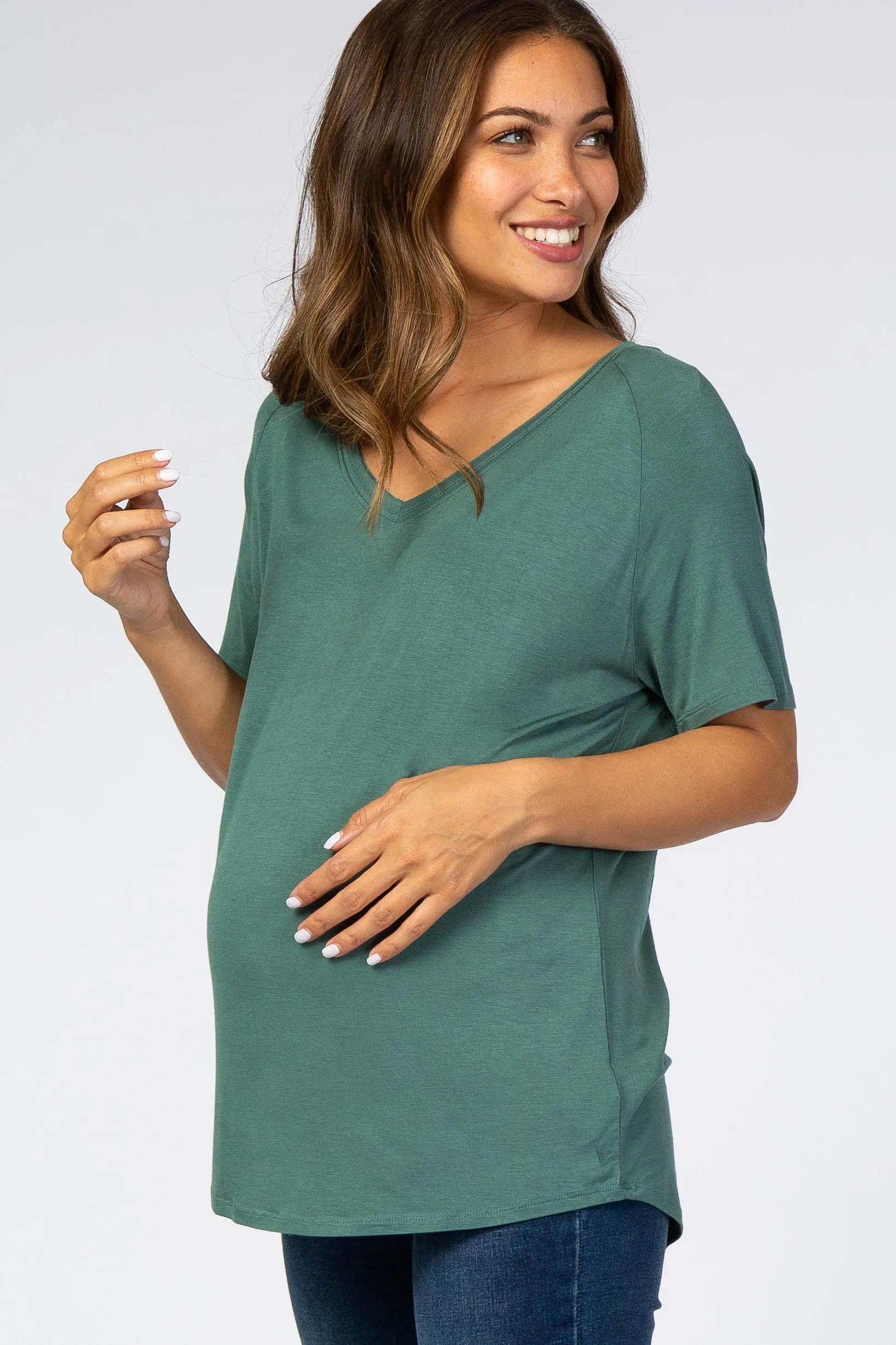Teal V-Neck Maternity Short Sleeve Top sold by Pinkblush product image thumbnail 2