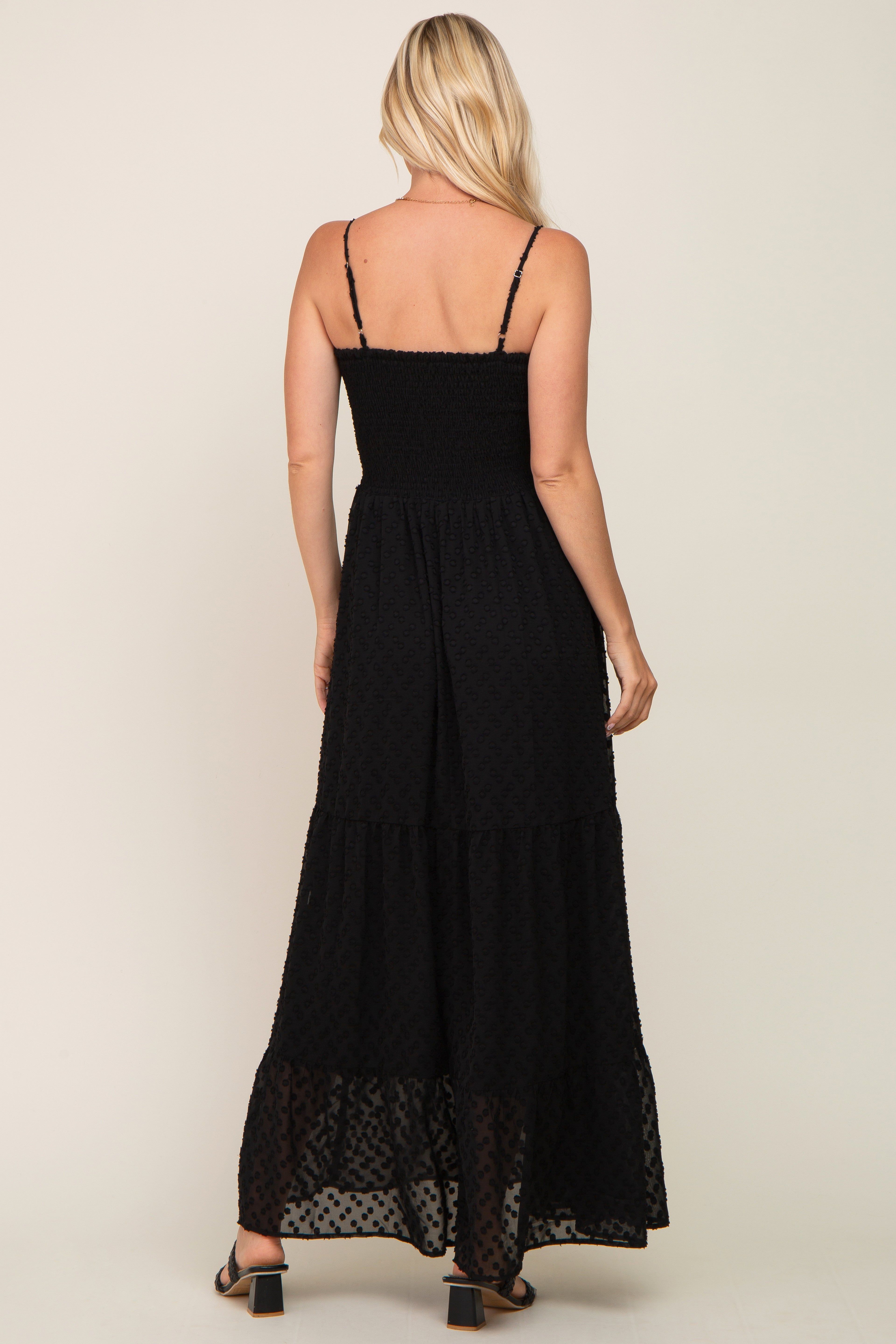 Black Textured Dot Chiffon Sleeveless Maxi Dress sold by Pinkblush product image thumbnail 3