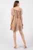 Mocha Ribbon Back Detail Puff Sleeve Mini Dress sold by Pinkblush