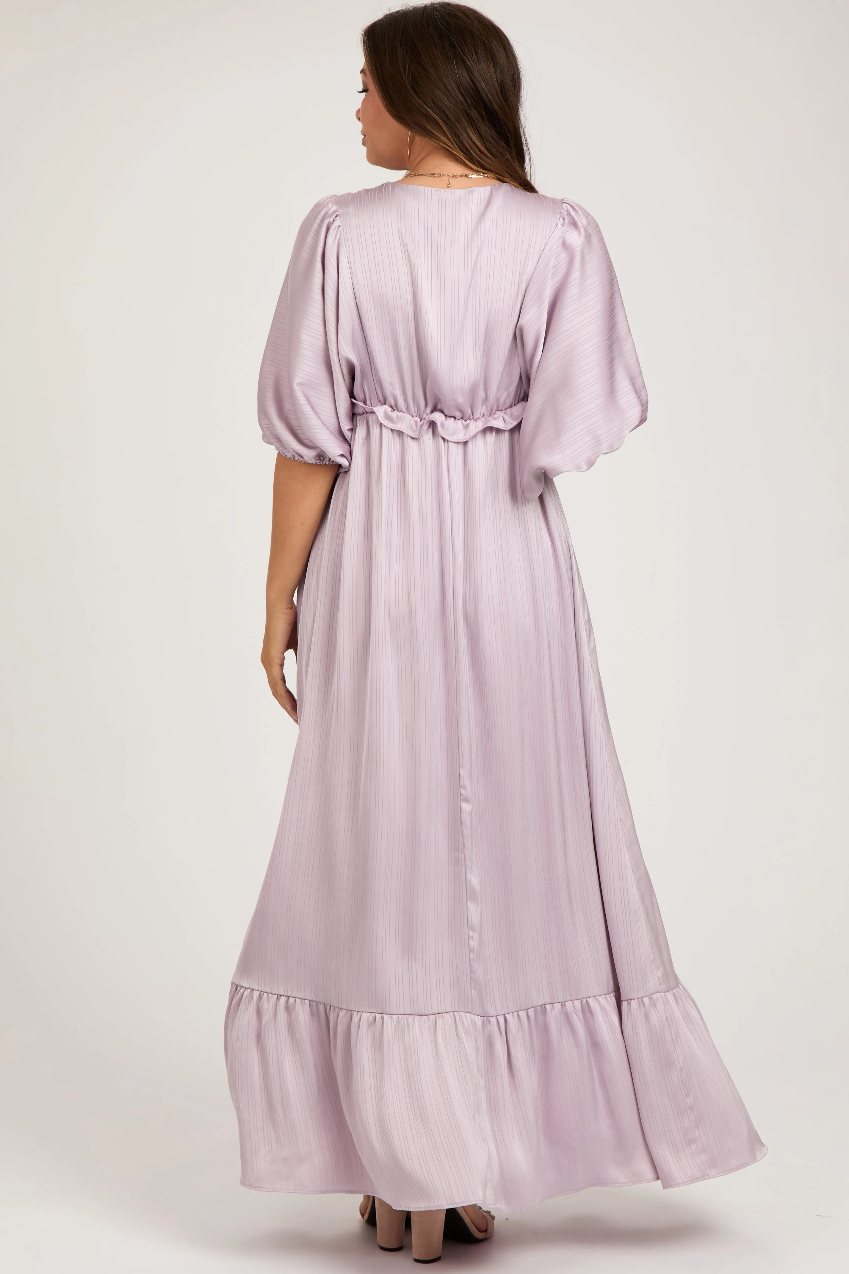 Lavender Striped Ruffle Accent Maternity Maxi Dress sold by Pinkblush product image thumbnail 3