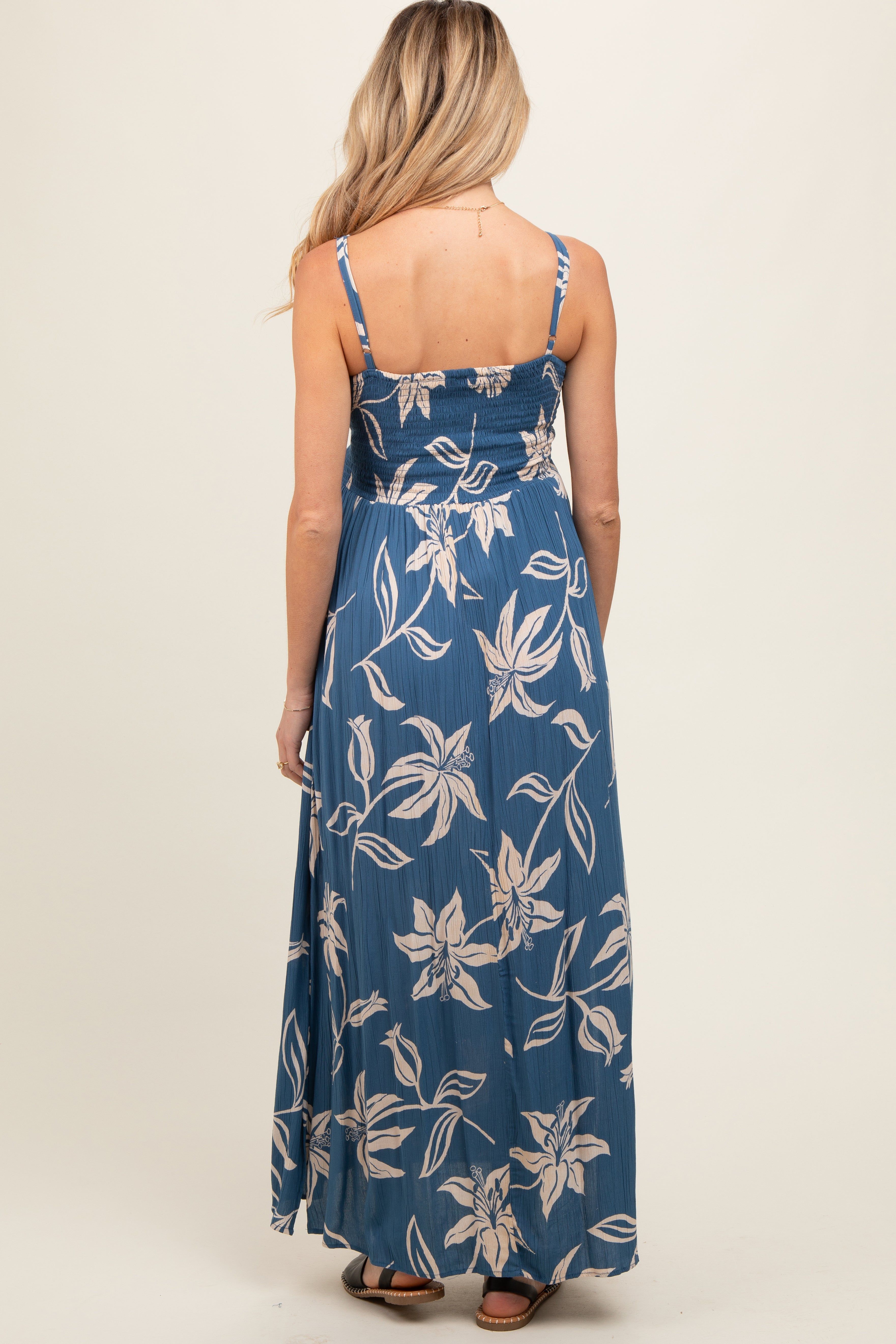 Blue Floral Sleeveless Knotted Maternity Maxi Dress sold by Pinkblush product image thumbnail 3