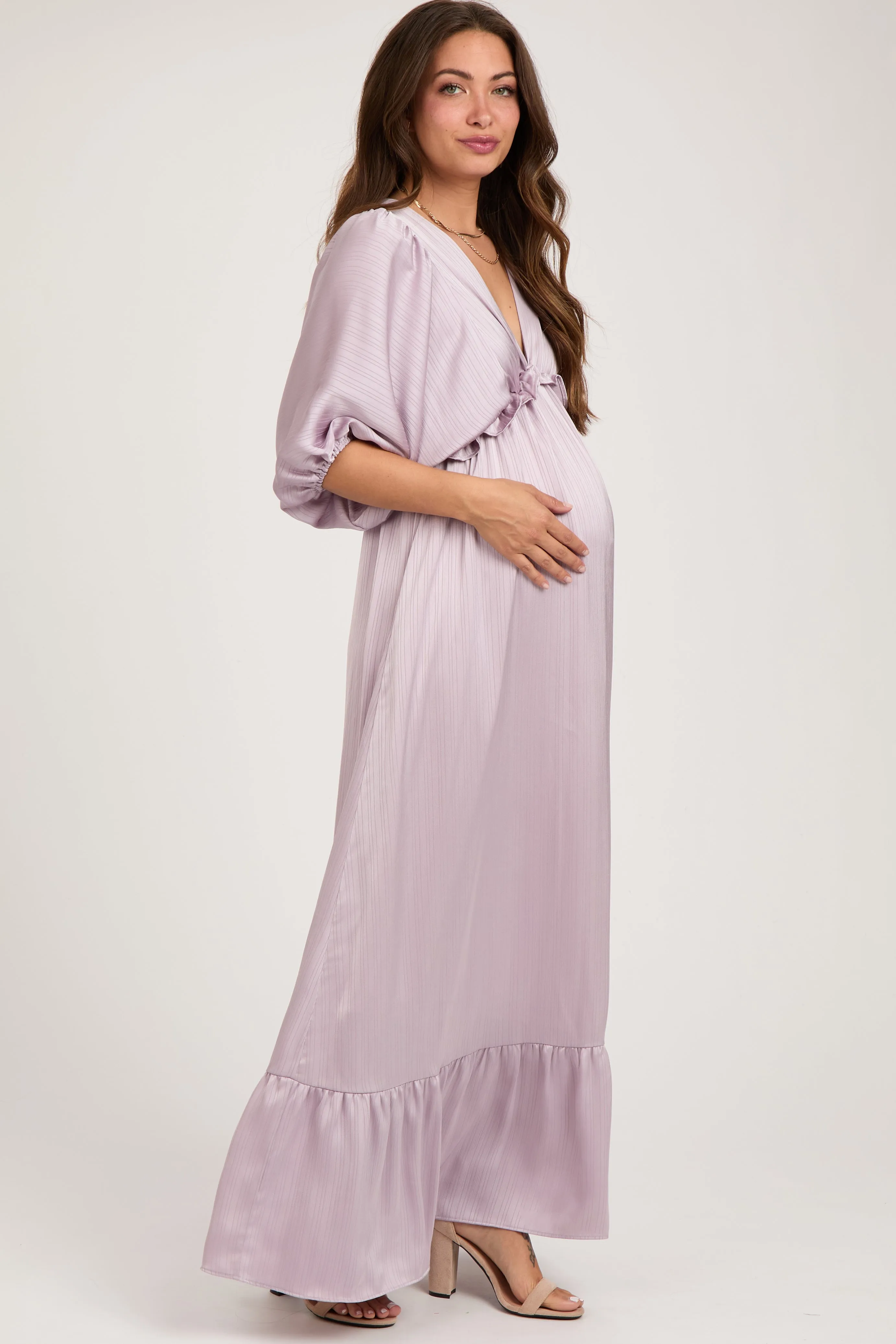 Lavender Striped Ruffle Accent Maternity Maxi Dress sold by Pinkblush product image thumbnail 2