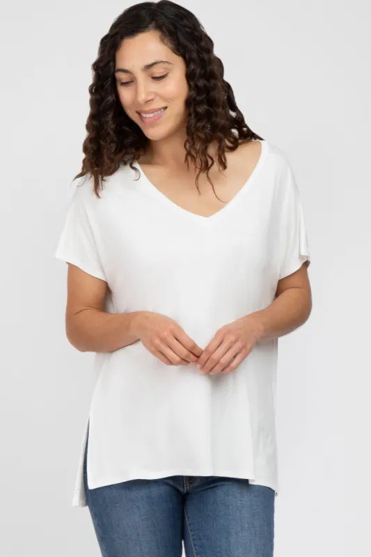 Ivory V-Neck Oversized Short Sleeve Top sold by Pinkblush