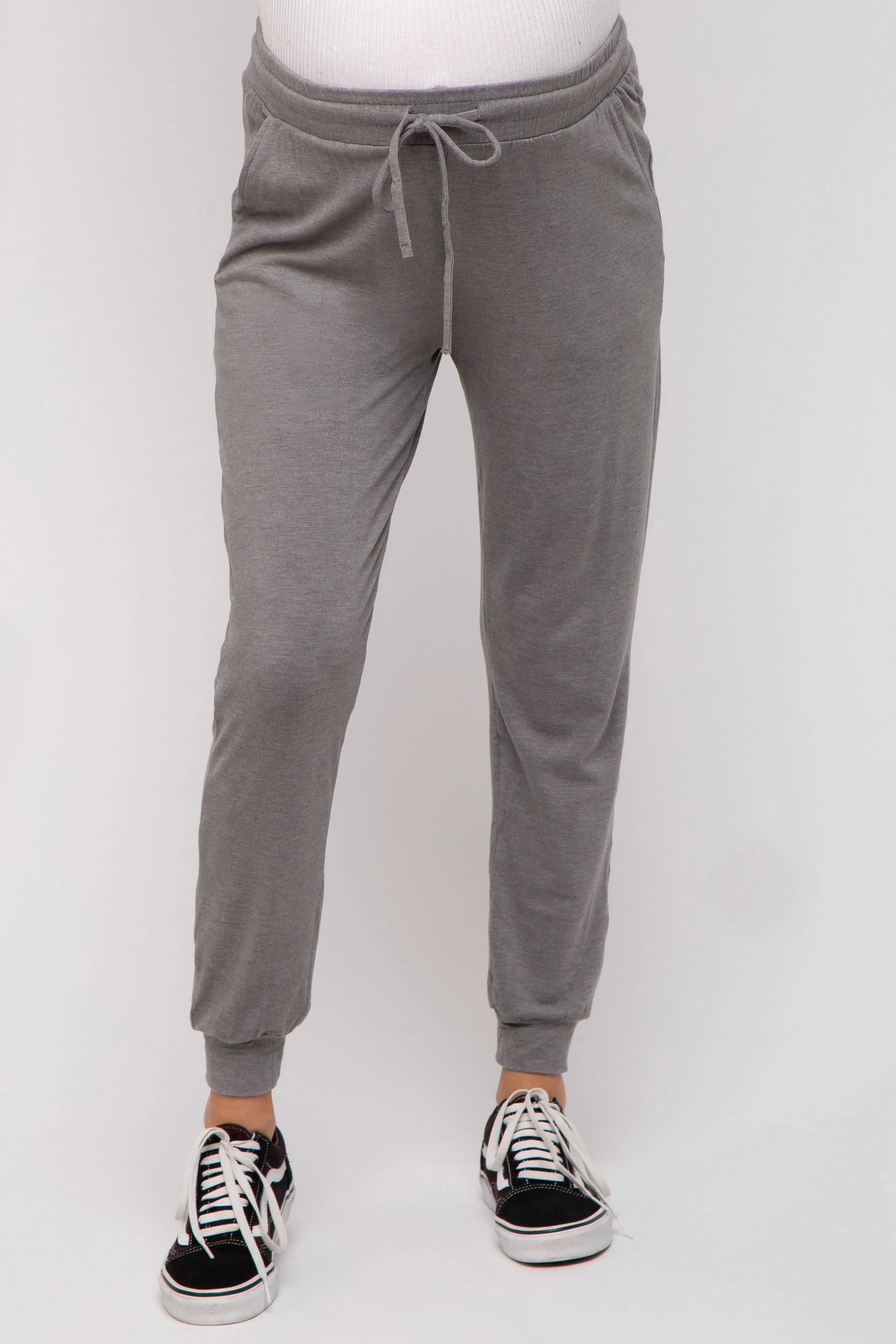 Grey Ultra Soft Knit Drawstring Maternity Joggers sold by Pinkblush product image thumbnail 2